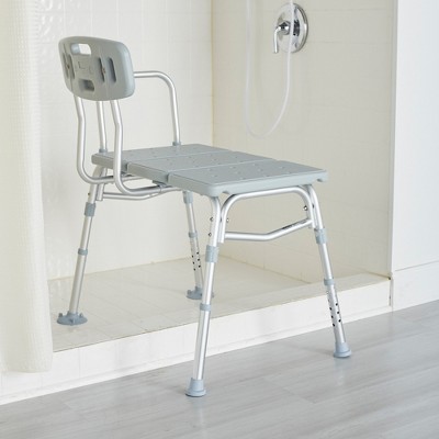 Gray Adjustable Plastic Bath Transfer Bench with Backrest