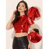 INSPIRE CHIC Women's Party Short Sleeve Mock Neck Holographic Metallic Crop Top - 2 of 4