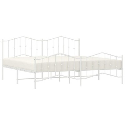 vidaXL White Metal Double Bed Frame with Headboard, Footboard, and Spacious Under-Bed Storage