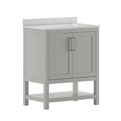 Taylor & Logan 30" Vivien Bathroom Vanity Gray: Carrara Marble Top, Ceramic Sink, Adjustable Shelf