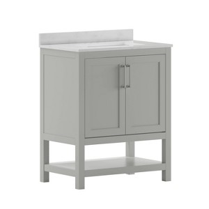 Taylor & Logan 30" Vivien Bathroom Vanity Gray: Carrara Marble Top, Ceramic Sink, Adjustable Shelf - 1 of 4