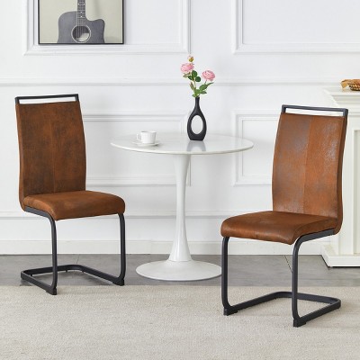 Retro Style Suede Fabric Dining Chairs Set of 2 with Sturdy Metal Legs and Arc Backrest for Dining Spaces – Maison Boucle