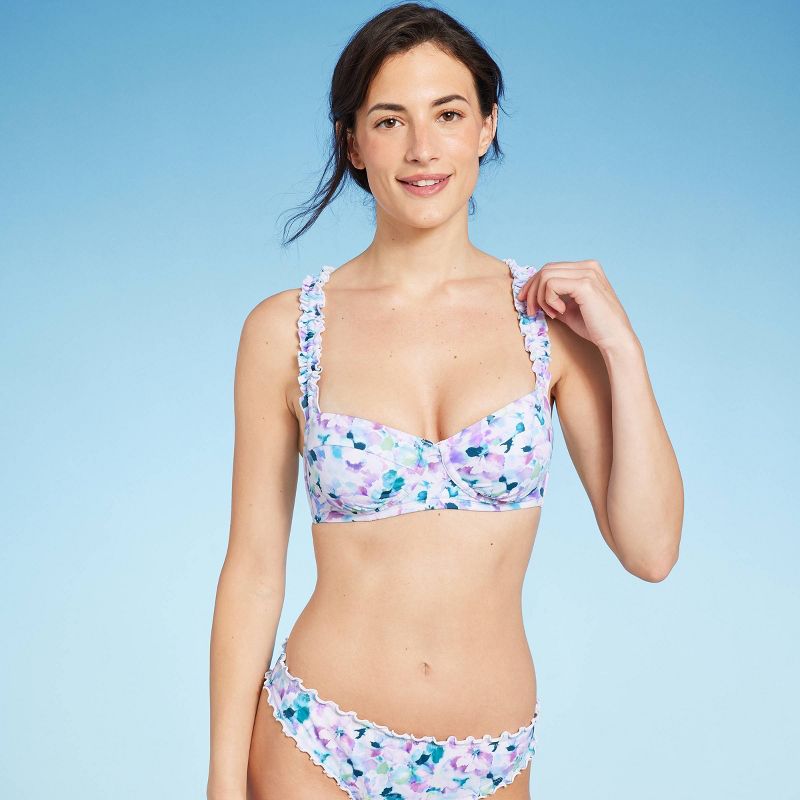 Women's Scrunchy Strap Longline Bikini Top - Shade & Shore™ Multi Blue Floral Print, 5 of 13