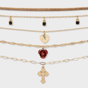 Heart Cross & Rose Choker Necklace Set 5 pc - Wild Fable™ Gold - 1 of 3