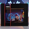 Full Size Wood Gaming Bunk Bed with Built-In Desk, Storage Shelves, 7-Color LED Lights & Charging Station, Black - ModernLuxe - 2 of 4