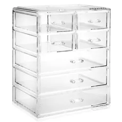 Casafield Makeup Storage Organizer, Clear Acrylic Cosmetic & Jewelry Organizer with 3 Large and 4 Small Drawers