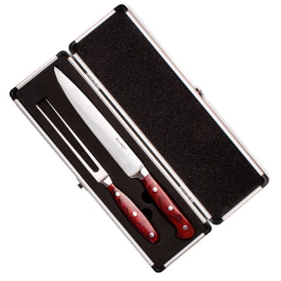 2pc Stainless Steel Laquiole Pakkawood Carving Set Brown - French