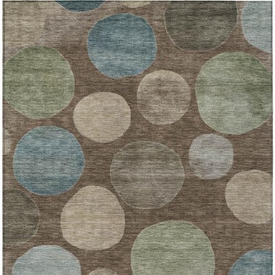 HomeRoots 5' X 8' Chocolate Fern Green And Teal Blue Geometric Washable Indoor Outdoor Area Rug