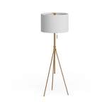 FC Design Mid Century Modern Tripod Floor Lamp with White Lampshade and Matte Gold Base