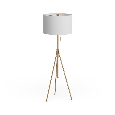 Design Mid Century Modern Tripod Floor Lamp With White Lampshade And Matte Gold Base :