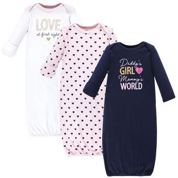 Hudson Baby Infant Girl Cotton Gowns, Love At First Sight, 0-6 Months