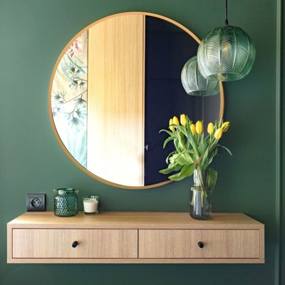 Serio Circle Brushed Aluminum Frame Large Circle Gold Round Wall Mirror -The Pop Home