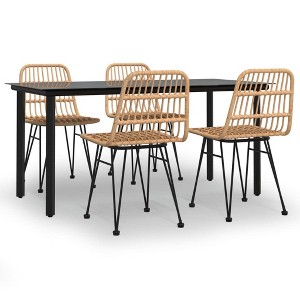 vidaXL Garden Dining Set Black Steel, Poly Rattan, Tempered Glass Medium - Brown 63" Table Length 4 Items - 1 of 4