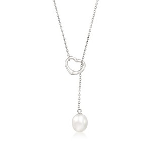 Ross-Simons 9-10mm Cultured Pearl Heart Lariat Necklace in Sterling Silver Size - 1 of 4