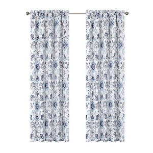 Kate Aurora Contemporary Influencer 2 Piece Water Color Damask Medallion Rod Pocket Window Curtain Panels - 1 of 4