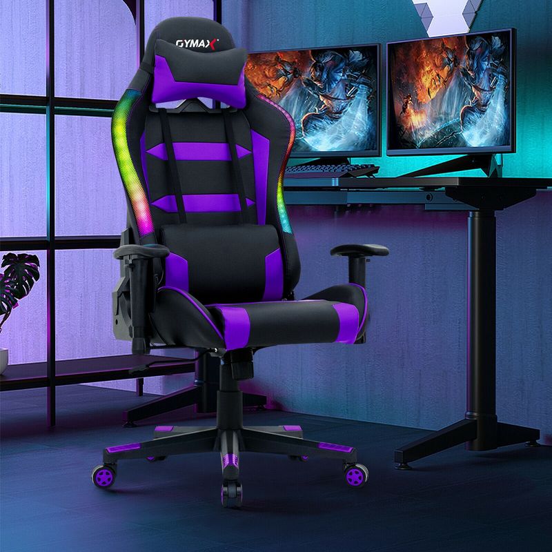 Costway Gaming Chair Adjustable Swivel Computer Chair w/ LED Lights & Remote, 2 of 11