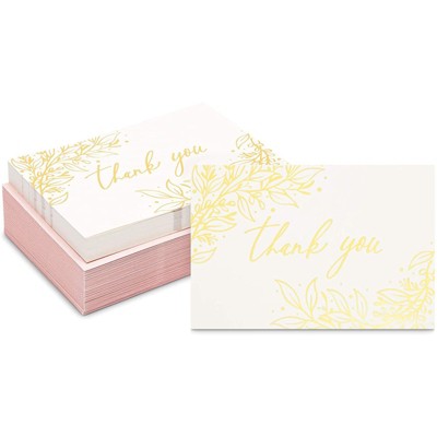 Pipilo Press 60 Pack Gold Print Floral Thank You Cards with Pink Envelopes (4 x 6 In)