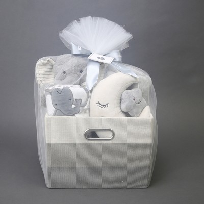 Lambs & Ivy Blue 5-Piece Baby Gift Basket for Baby Shower/Newborn Welcome Home