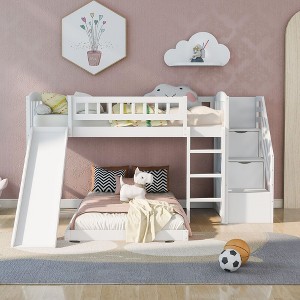 NicBex Twin over Twin Bunk Bed Pine Bed Frame with Convertible Storage Stairs and Slide, Full Length Guardrail, No Box Spring Required - 1 of 4
