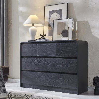 SinCiDo Modern 7 Drawers Dresser 47" Wide Chests of Drawers w/ Curved Profile Design Natural Texture for Bedroom,Living Room,Black