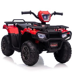 Kids Ride On ATV, 12V Electric Car for Kids, 4-Wheeler Quad Car Toy with Dual Speed Adjustment, Led Light, Music - 1 of 4