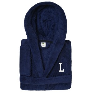 Personalized Linum Kids 100% Polyester SUPER PLUSH Double Brushed Hooded Bathrobe in White Bookman Font - 1 of 3