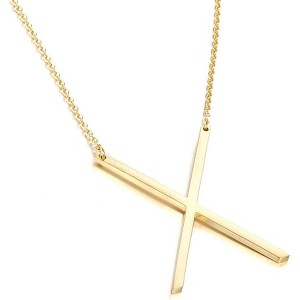 Large Sideways Initial Pendant Necklace 18K Gold Plated Stainless Steel - 1 of 4