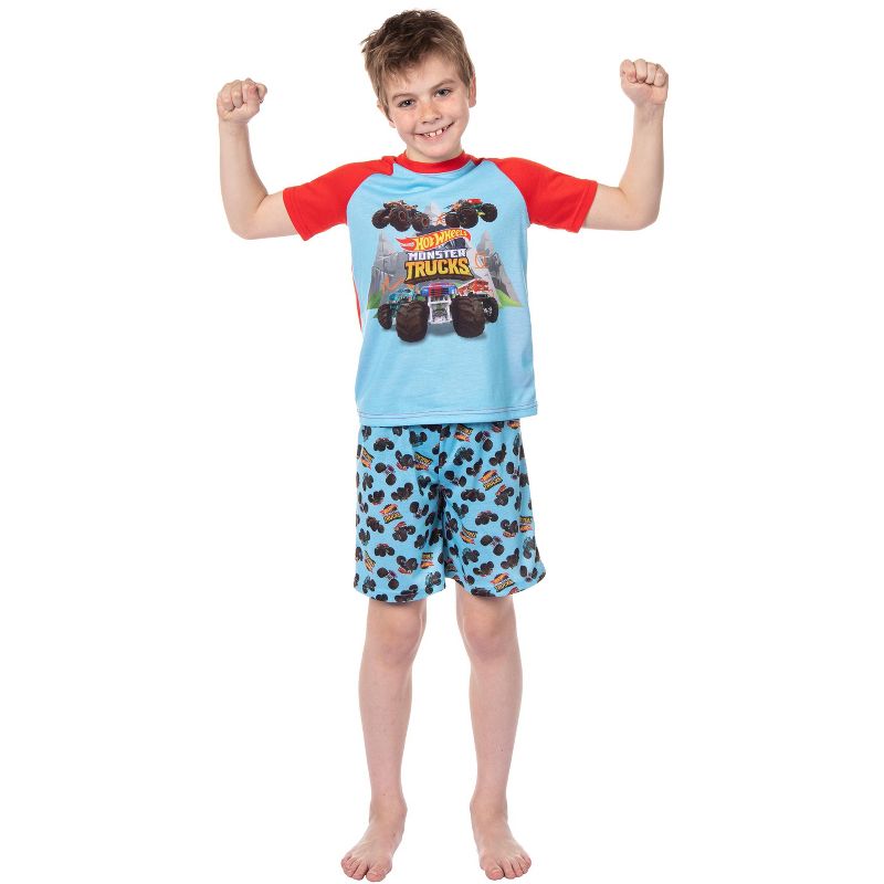Hot Wheels Boys' Monster Trucks Toys Tossed Print Sleep Pajama Set Shorts Multicolored, 3 of 7