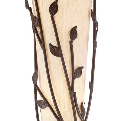 Bronze Torchiere Floor Lamp with Linen Shade and Vine Detail