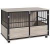 Wooden Dog Crate Furniture with 3 Doors Modern Indoor Dog Kennel End Table for Small to Large Dogs - LAOTIES - 4 of 4
