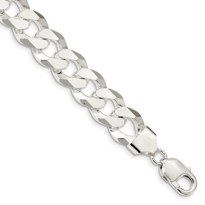 Black Bow Jewelry Men's 14mm Sterling Silver Solid Beveled Curb Chain Bracelet