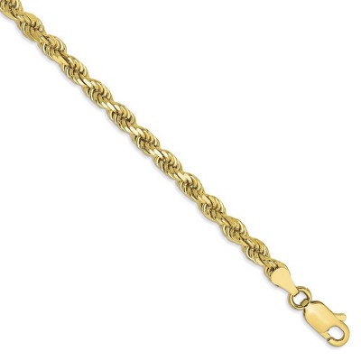 Black Bow Jewelry 3.5mm, 10k Yellow Gold Diamond Cut Solid Rope Chain Anklet or Bracelet