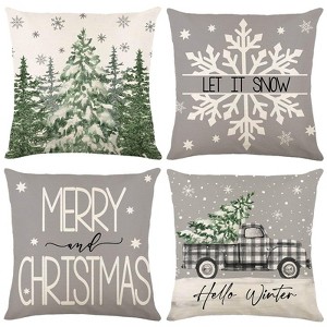 Grey Christmas Throw Pillow Covers 18" x 18", Set of 4 Christmas Home Decor, Merry Xmas - 1 of 4