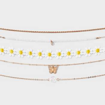 Daisy Fabric and Butterfly Choker Necklace Set 5pc - Wild Fable™ White/Gold