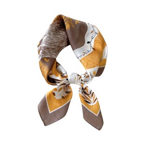 Anna-Kaci Silky Square Neck Scarf with Abstract Floral Pattern for Hair and Bag Styling - Multicolor - 1 of 3