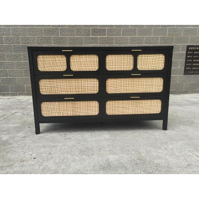 Garvee 6 Drawer Rattan Dresser for Bedroom, Wooden Storage Chest with Metal Handles, Farmhouse Clothes Organizer for Living Room, Hallway