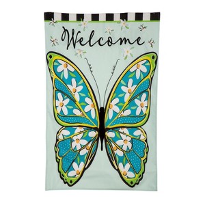 Floral Butterfly Welcome  Linen House Flag - 1 of 2