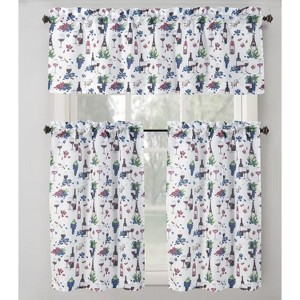 RT Designer's Collection Wine Printed Slub 3 Pieces Kitchen Curtain Set Includes 1 Valance 52" x 18" and 2 Tiers 26" x 36" Each Multi Color - 1 of 3