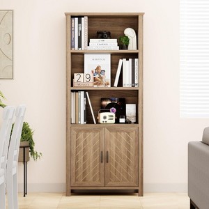 Farmhouse Bookshelves and Bookcases with Doors, 5-Tier Storage Bookshelf-Bookcase, Wooden Shelf Bookshelves with Adjustable Shelves for Living Room - 1 of 4