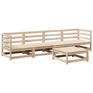 vidaXL Garden Patio Sofa Set - 5 Piece Pine Wood Outdoor Furniture for Terrace, Backyard - Brown Natural - Modular Design, Ventilated Slats - 1 of 4