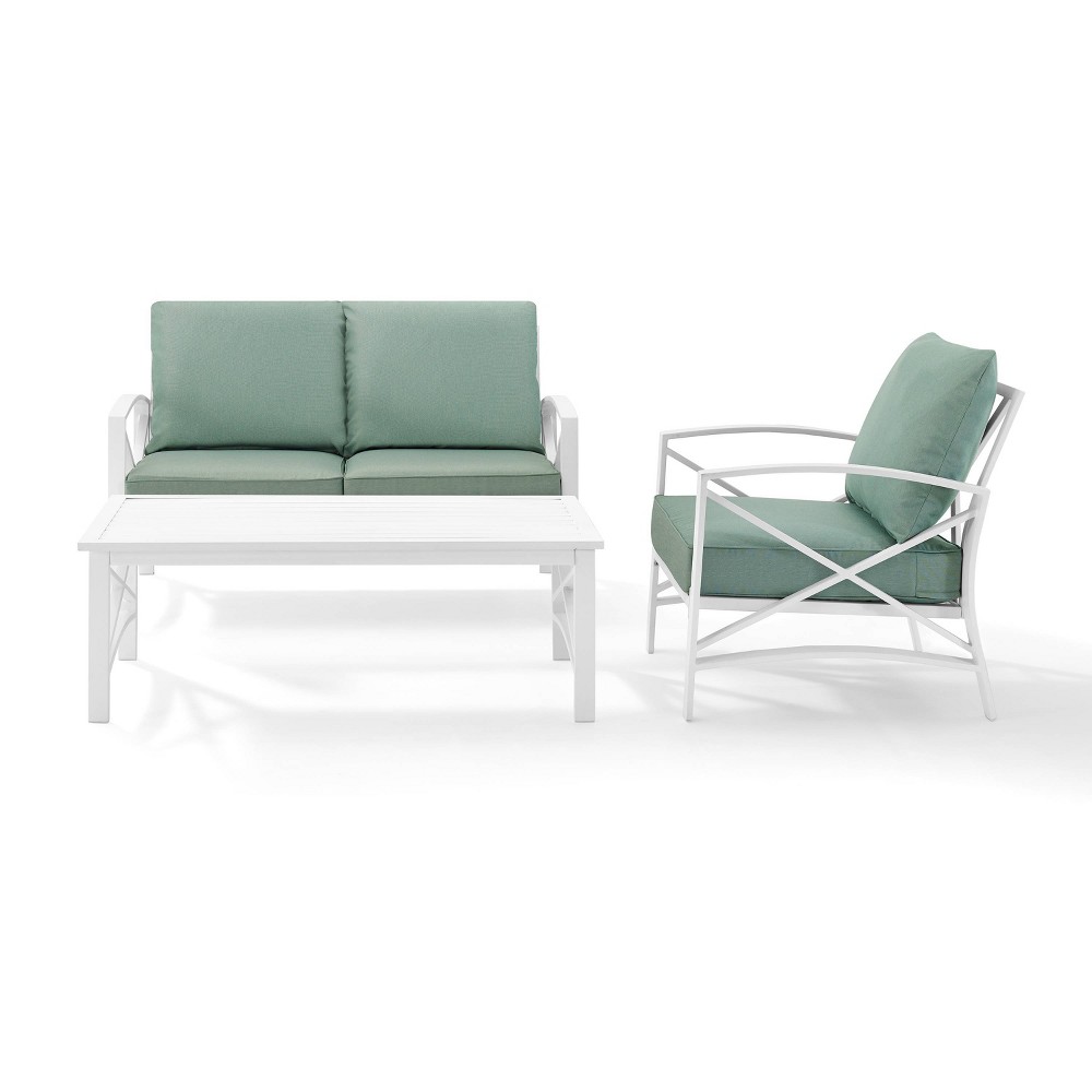 Photos - Garden Furniture Crosley 3pc Kaplan Outdoor Steel Conversation Set Mist/White  