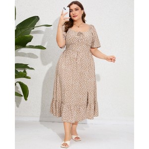 Plus Size Summer Dress for Women Square Neck Casual Boho A Line Maxi Dress - 1 of 4
