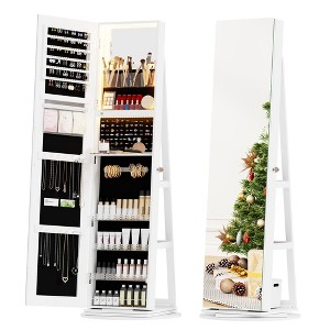 Vlsrka 360° Rotating Jewelry Cabinet with Lights, 63" Lockable Mirror Armoire Organizer Stand with Storage - 1 of 4