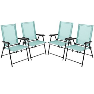 Tangkula Set of 4 Patio Folding Chairs Outdoor Portable Pack Lawn Chairs w/ Armrests - 1 of 4