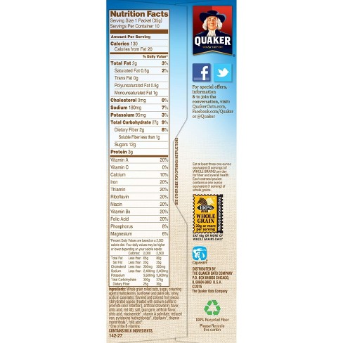 Quaker Instant Oatmeal Nutrition Facts