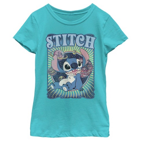 Girl's Lilo & Stitch Groovy Planets Stitch T-shirt - Tahiti Blue ...