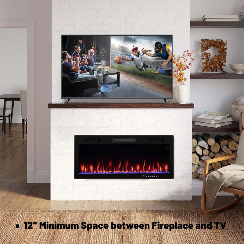 Costway 40"/50"/60" Linear Electric Fireplace 1500W Recessed Wall-Mounted with Multi-Color Flame, 4 of 11