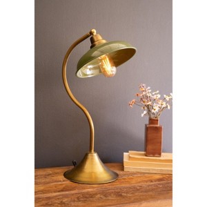Antique Brass Table Lamp with Green Enamel Shade – 19" Tall by Kalalou - 1 of 4