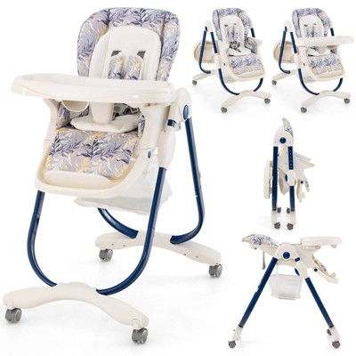 Infans High Chair for Babies & Toddlers w/ Rolling Wheels Adjustable Height Footrest