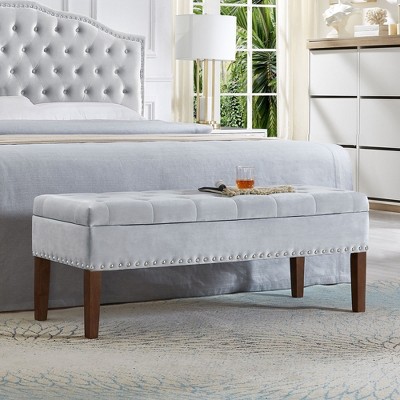CAVINAS Modern Nailhead Accents Velvet Ottoman Bench with Internal Storage,Upholstered Storage Bench for Bedroom,Living Room